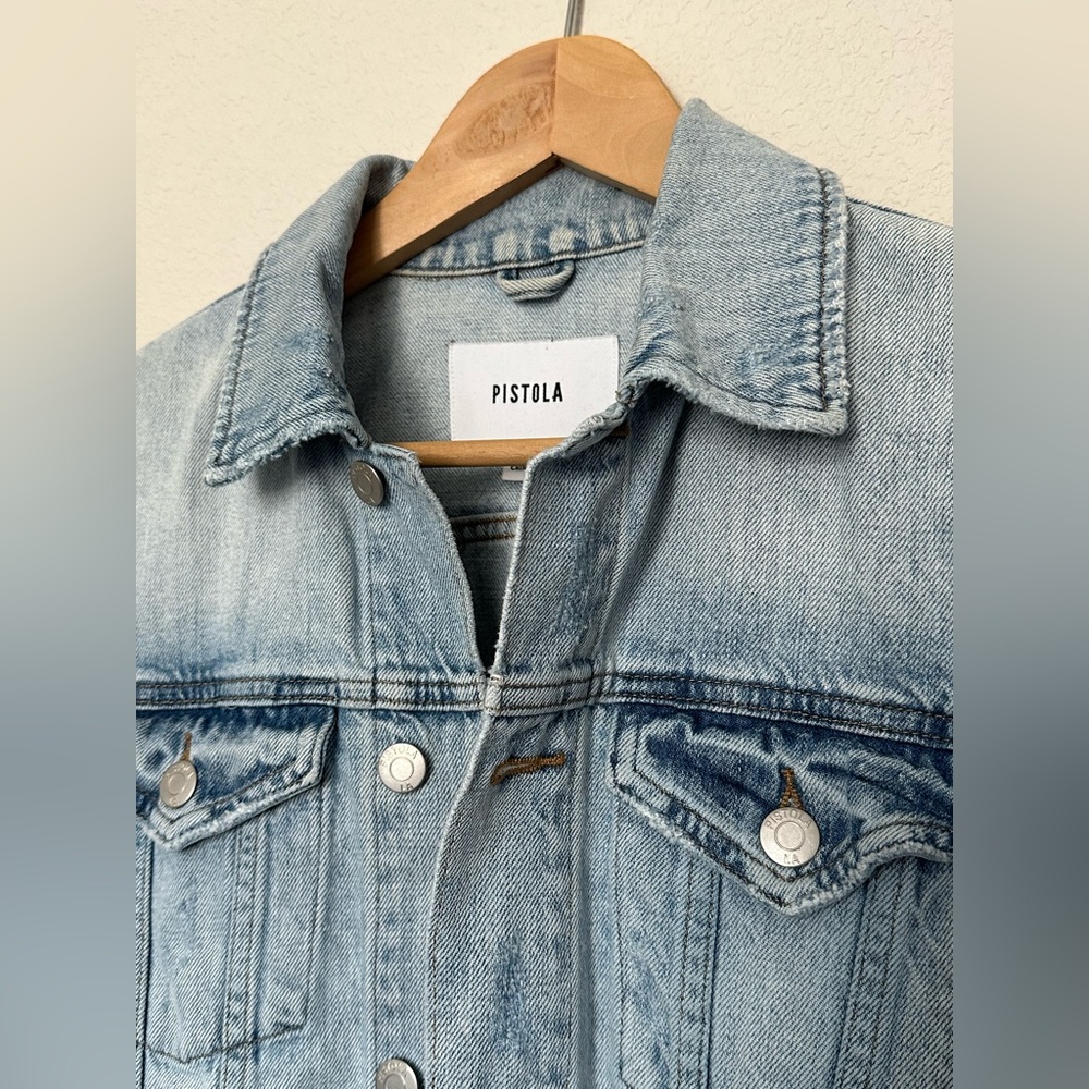 Pistola Cropped Denim Jacket Light Wash Trucker Style Small - Picture 2 of 5